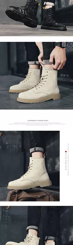Mùa thu và mùa đông Martin boots cao cổ của nam giới cộng với nhung ấm áp giày bông đi xe máy 2020 giày sa mạc mới của nam giới màu đen - Giày ống