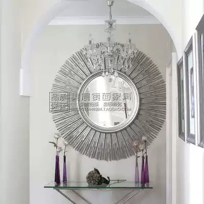 Modern Chinese wrought iron decorative mirror round sunglasses antique silver wall mirror bathroom mirror cosmetic mirror