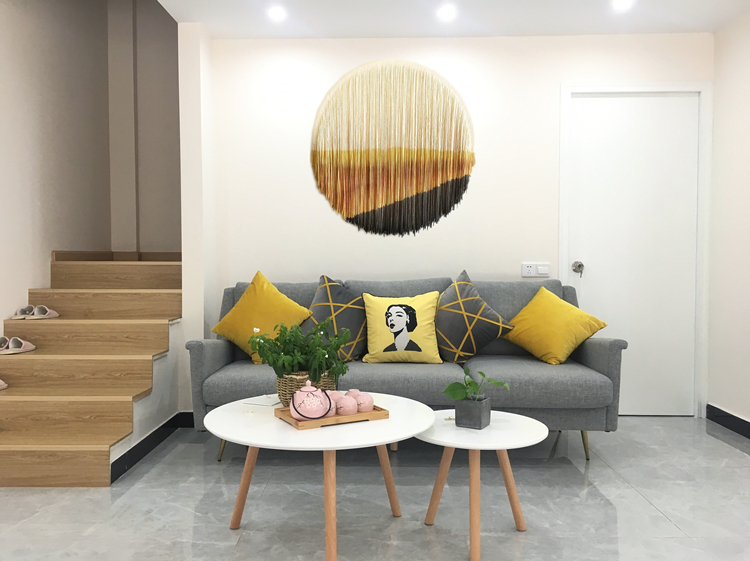 Ins Bắc Âu dệt tay tròn tấm thảm nhuộm B & B nghệ thuật tấm thảm vải mềm treo vải triển lãm hội trường trang trí tường thảm treo tường 2m	