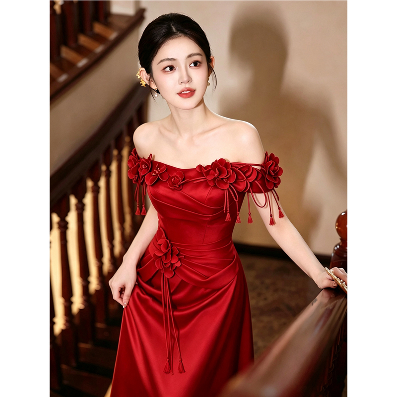 Bridal Toast Dress 2026 New Style Light Luxury Niche High-End Engagement Dress Red Homecoming Summer High-End Feel