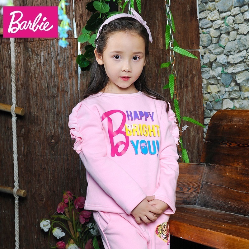barbie芭比童装2017女童中大童长袖卫衣秋季新款圆领薄款套头上衣
