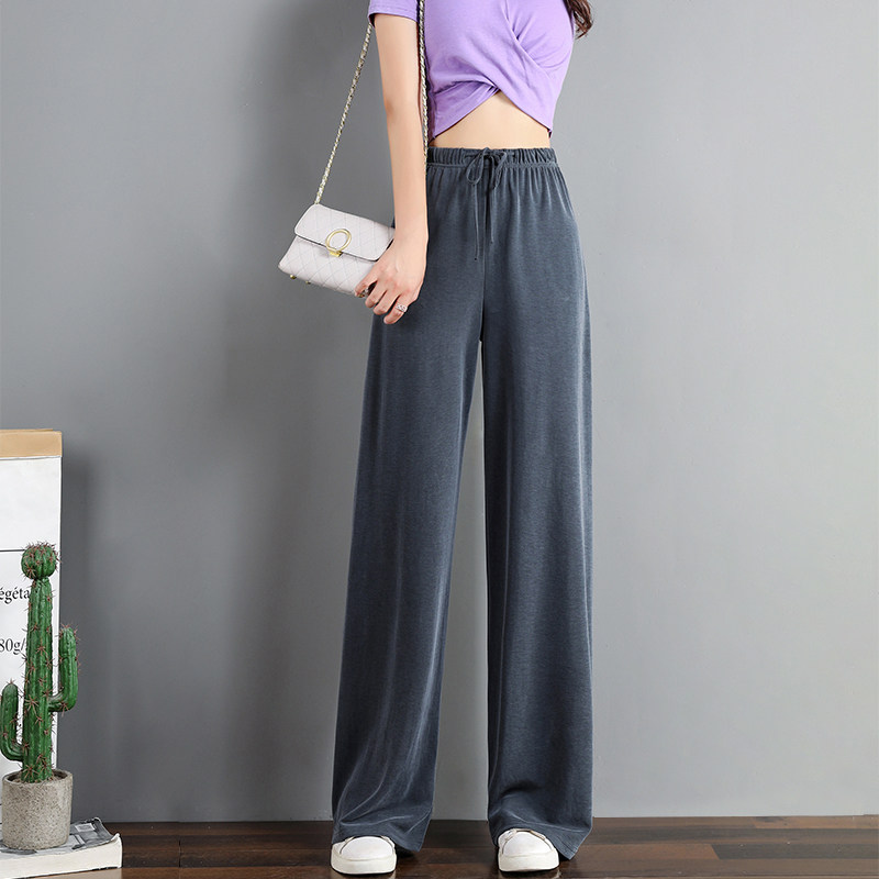Grey wide-leg pants women's high-waist drape cupro silk summer thin ice silk loose straight-leg mopping casual floor-to-ceiling pants