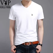 Playboy Summer Thin V-cổ nam Áo thun ngắn tay cotton Giới trẻ nửa tay áo màu rắn Kích thước lớn