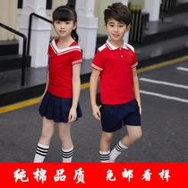 2022 new kindergarten class uniforms primary school students summer school uniforms childrens teacher red and white sports summer short-sleeved custom
