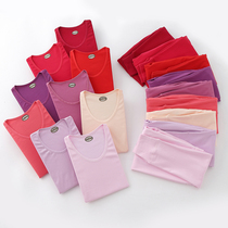 Middle-aged and elderly peoples autumn clothes and long pants womens pure cotton suit thin round neck loose plus fertilizer plus size elderly thermal underwear