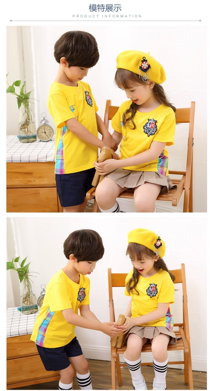 Quần áo mùa hè mẫu giáo cho trẻ em đồng phục cotton ngắn tay đồng phục lớp học quần áo trẻ em sáu mươi mốt - Đồng phục trường học / tùy chỉnh thực hiện quần áo bé trai