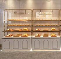 Bread display cabinet Island cabinet side cabinet Cake store bag rack Solid wood curved titanium plated display cabinet Glass display cabinet