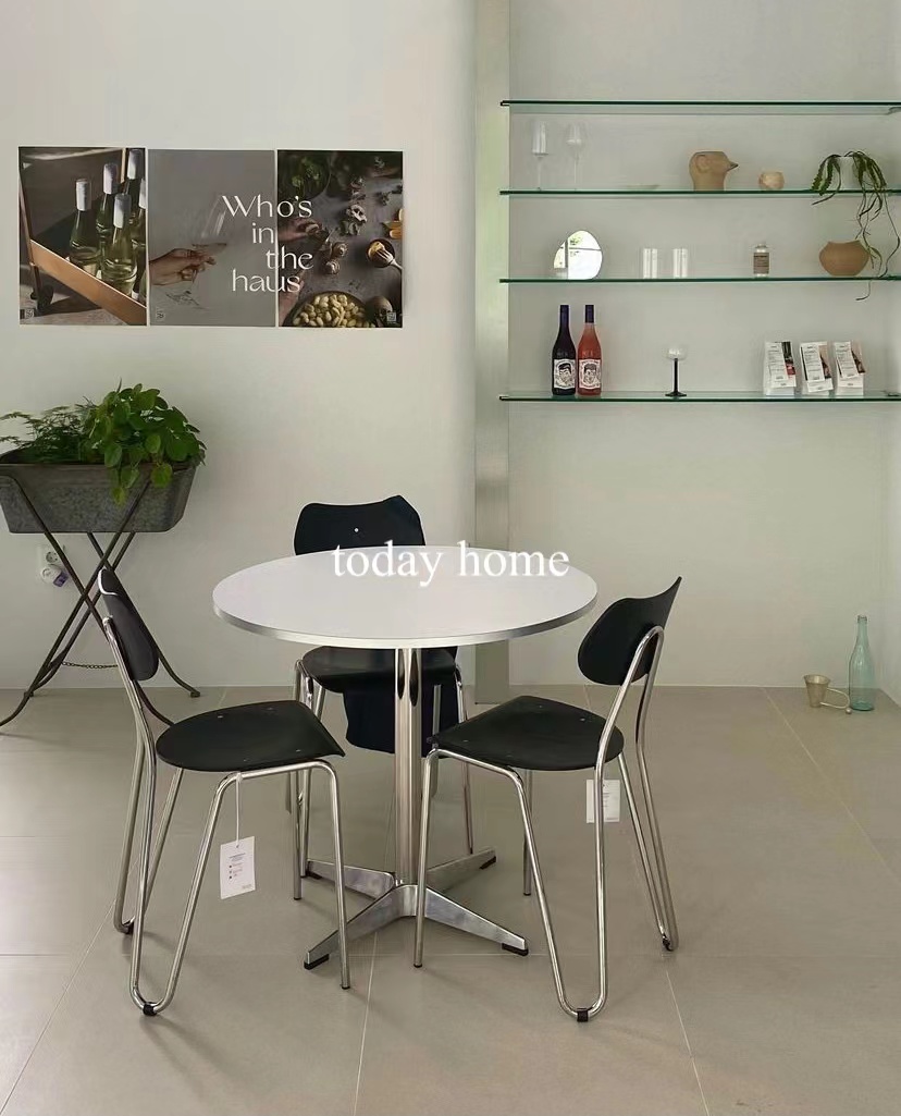 today home middle antique dining table stainless steel metal edge korean blogger ins coffee small round table desk