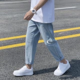 Демисезонные джинсы, трендовые штаны, свободный прямой крой, в корейском стиле