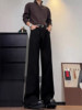 Black Straight-Leg Jeans for Men, Autumn and Winter, Tall, Fleece-Lined, Extra-Long Pants, American High Street Style, Non-Tight Fit, Slightly Flared Pants