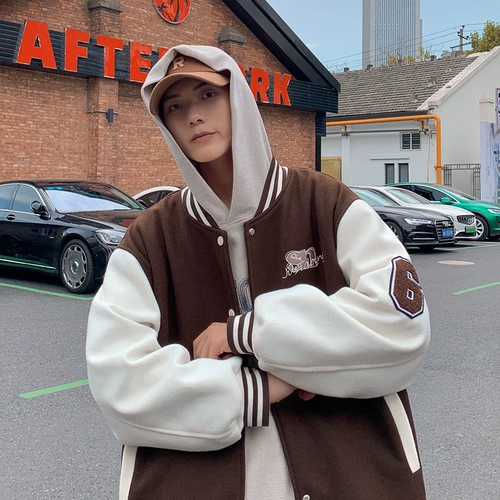 Бордовая бейсбольная демисезонная форма, парная одежда для влюбленных, куртка, в американском стиле