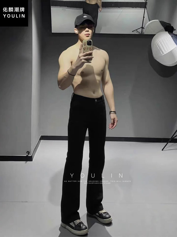 Cleanfit Black Slim-Fit Jeans for Men, Winter, Tall, Fleece-Lined, Extra-Long Pants, Slimming Straight-Leg Bootcut Pants