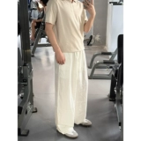 Белые тонкие штаны, из хлопка и льна, свободный прямой крой