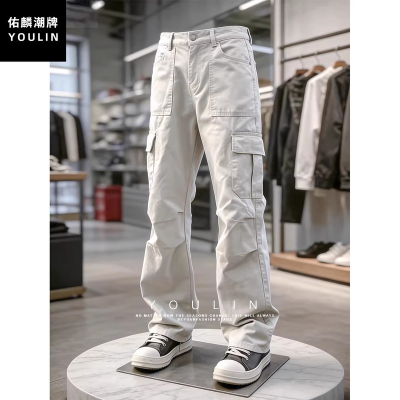 Off-White American-Style Straight-Leg Cargo Pants for Men, Summer Thin Paratrooper Pants, Cleanfit High-End Casual Pants
