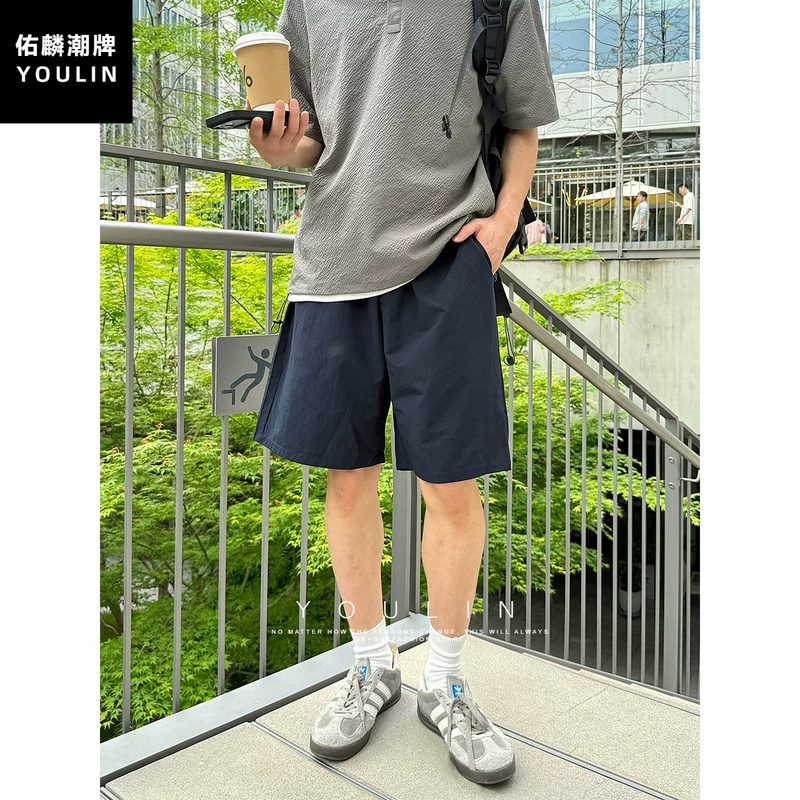 Navy Blue American-Style Quick-Dry Sports Shorts for Men, Summer Basketball Running Breathable Thin Casual Shorts