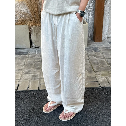 Летние тонкие штаны подходит для мужчин и женщин, из хлопка и льна, свободный прямой крой