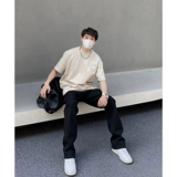 Штаны, эластичные черные джинсы, в американском стиле, облегающий крой, свободный прямой крой