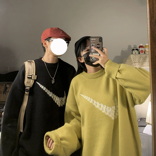 Осенний трендовый трикотажный брендовый шерстяной свитер для влюбленных, в корейском стиле, увеличенная толщина, оверсайз