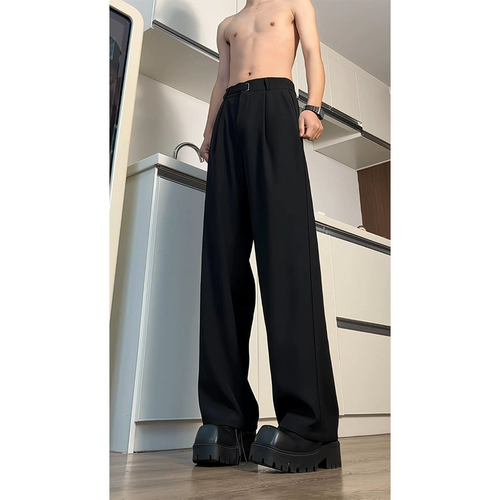 Черные штаны, длинный летний костюм для отдыха, свободный прямой крой, изысканный стиль, высокая талия