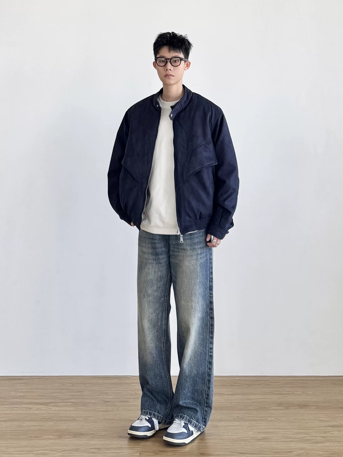 American Retro Blue Straight-Leg Jeans for Men, Autumn and Winter Cleanfit Loose Wide-Leg Pants, Slimming Scimitar Pants