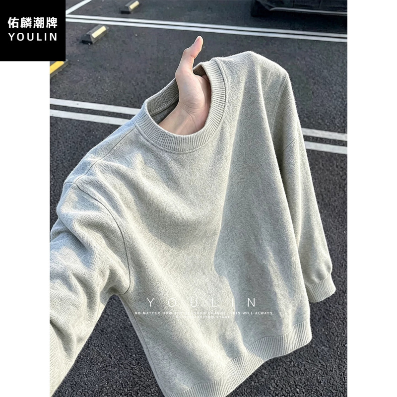 Cleanfit Light Gray Crew Neck Sweater for Men, Autumn Lazy Style Knit Jacket, Basic Style Inner Layering Shirt Cleanfit Light Gray Crew Neck Sweater for Men, Autumn Lazy Style Knit Jacket, Basic Style Inner Layering Shirt