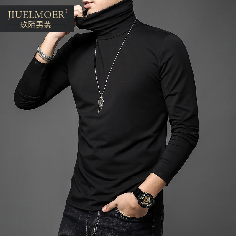 Modal Turtleneck Base Layer Men's Long-Sleeve T-Shirt Autumn and Winter Fleece-Lined Thick Solid Color Inner Wear Mid-Neck Warm Thermal Shirt