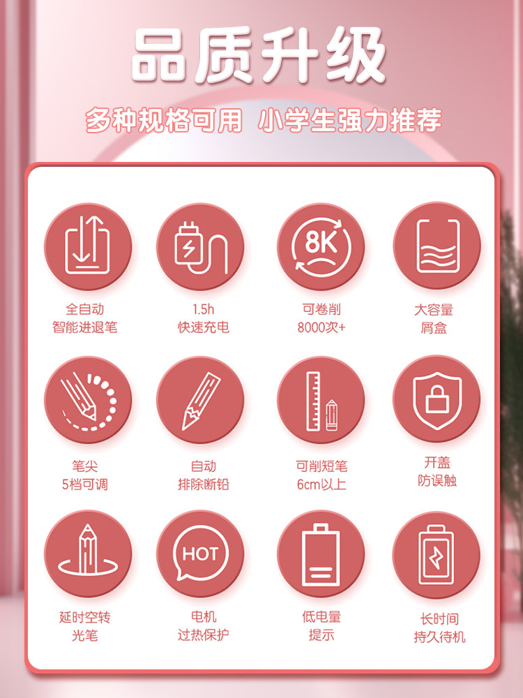 Deli Fully Automatic Pencil Sharpener Electric Pencil Sharpener Automatic Pencil Sharpener Automatic Pencil Sharpener for Elementary School Students Pencil Sharpener Rechargeable Children's Pencil Sharpener