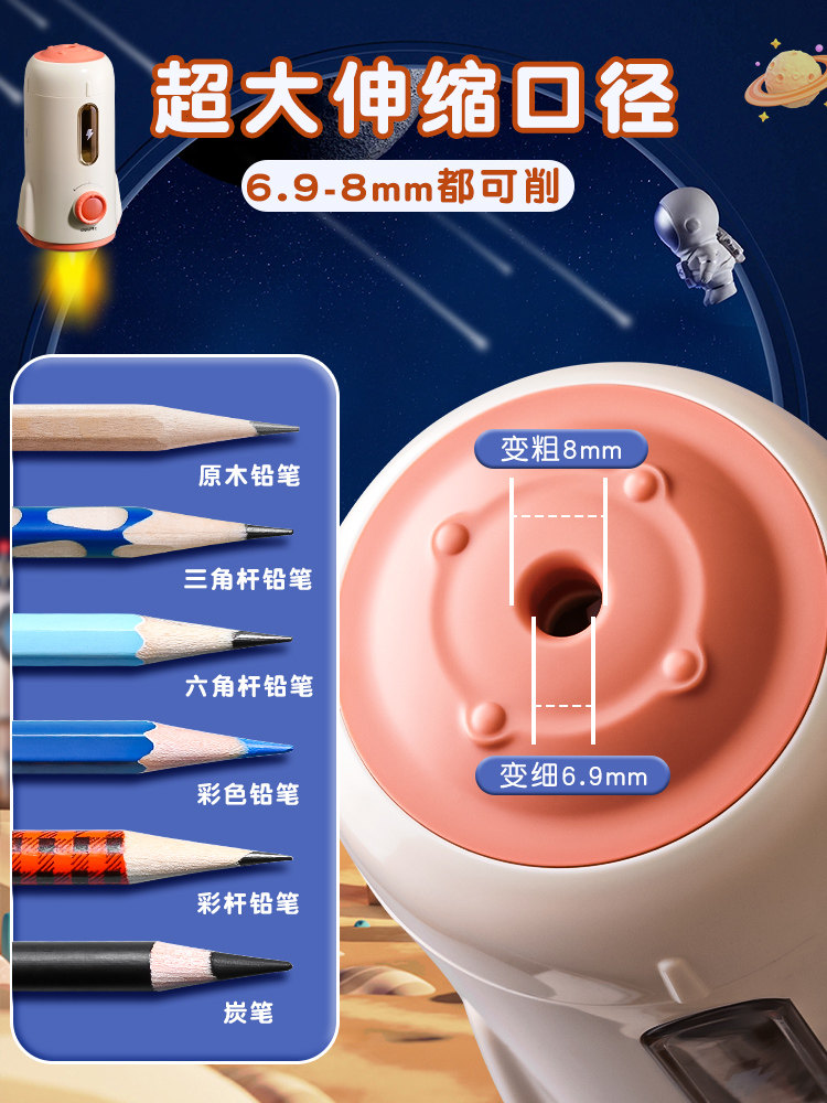 Deli Fully Automatic Pencil Sharpener, Large-Caliber Electric Pencil Sharpener, Special Pencil Sharpener for Primary School Students, Pencil Cutter, Pencil Sharpener for Boys and Girls, Children's Rechargeable Adjustable Thickness Pencil Sharpener