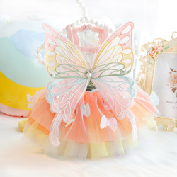 Dog Clothes Spring and Autumn Thin Style Cat Princess Dress Rainbow Butterfly Colorful Fluffy Small Dog Teddy Pet 4867