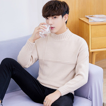 Semi-turtleneck sweater mens Korean version of autumn junior high school and high school students loose sweater Autumn and winter base shirt inner line clothing