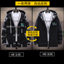 Jacket Mens Spring Autumn Students Autumn Clothes blouses Double face wearing outerwear Korean version Trend Two sides wearing plaid spring jacket tide