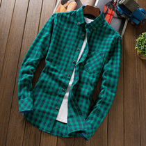 Autumn long-sleeved shirt mens casual small plaid shirt Mens autumn mature coat Korean version of the trend autumn mens clothing
