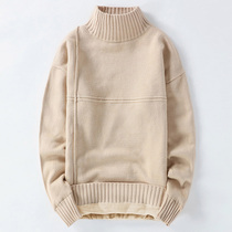 Winter semi-high collar sweater mens thick autumn and winter plus suede thickened mid-collar knit undershirt teen student line clothes