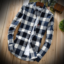 Plaid shirt Mens long-sleeved Korean version of mens fashion casual shirt jacket velvet thickened mens spring wear shirt