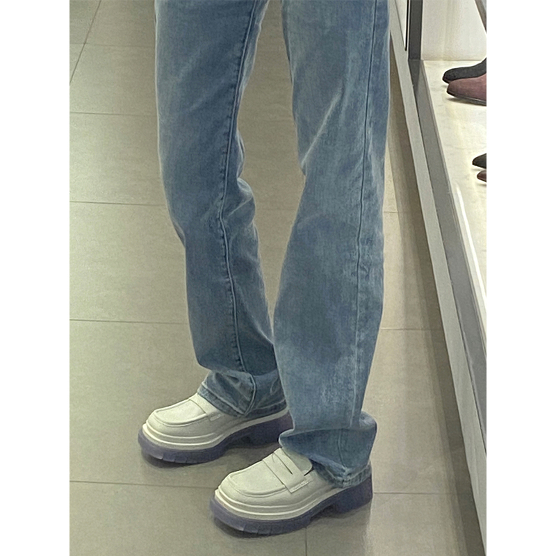 Light Blue Straight-Leg Jeans for Women, New Spring/Summer High-Waisted Retro Stretch Cigarette Pants, Floor-Length Extended Version