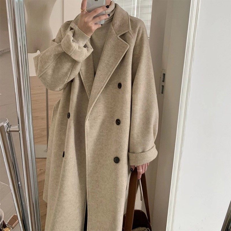 Winter clothes fat sister cashmere woolen coat mid-length version 210 catties plus fat plus size slim woolen coat - Taobao