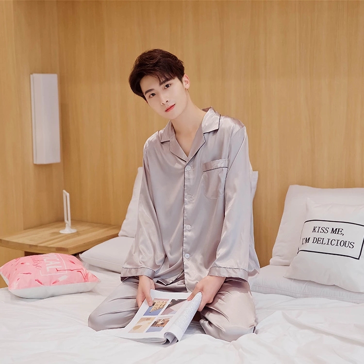 Mùa xuân và mùa thu Mùa xuân Bộ đồ ngủ lụa vài người đàn ông và phụ nữ Mùa hè dài tay áo băng lụa mỏng Bộ đồ ngủ đặt kích thước lớn Dịch vụ gia đình đồ bộ nữ
