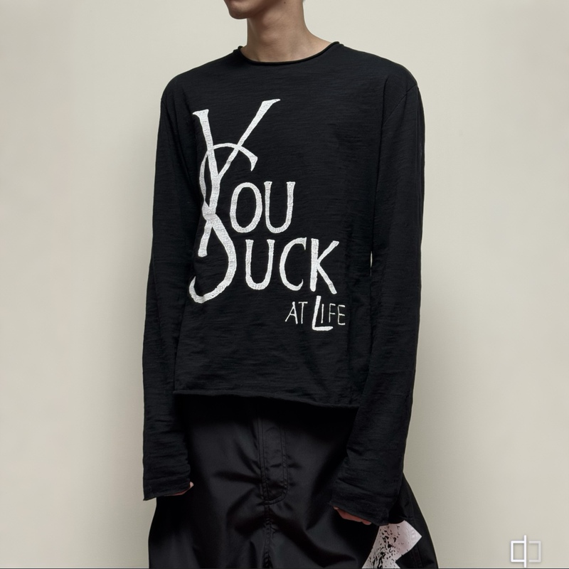 Vecto 26Ss American Retro Street Slogan Spoof Simple Unisex Black and White Contrast Color Regular Shoulder Long Sleeve T-Shirt