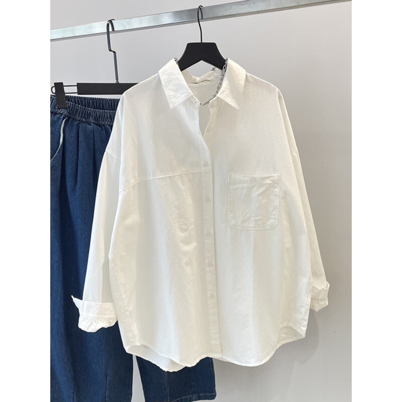 Extra Large Size 150kg Hong Kong Style Casual White Shirt for Women, New Autumn Style, Loose Fit for Plus Size Women, Long-Sleeved Top