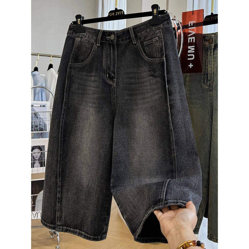 Extra Large Size 150kg American Retro Denim Capri Pants for Women, Summer, Plus Size, Loose, Very Flattering and Versatile Pants