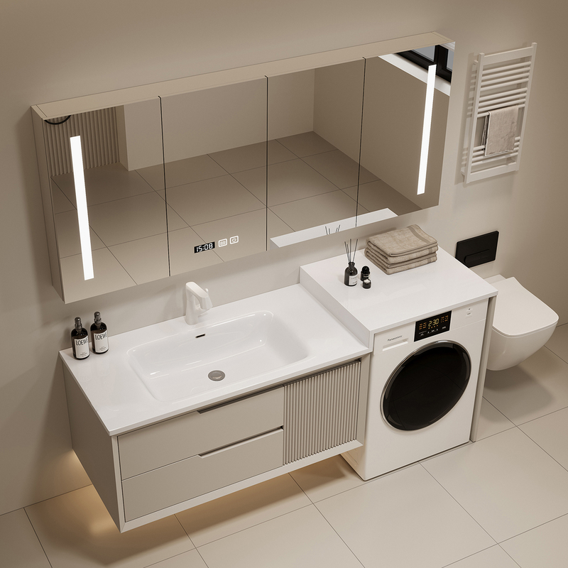 Ceramic Integrated Basin Oak Lacquer Bathroom Cabinet Washing Machine Integrated Cabinet Bathroom Washbasin Vanity Sink