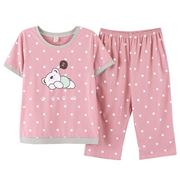 Pajama cô gái dễ thương ngắn tay bảy điểm quần nhà mùa hè phim hoạt hình mỏng bông phù hợp với bông cộng với phụ nữ sân.