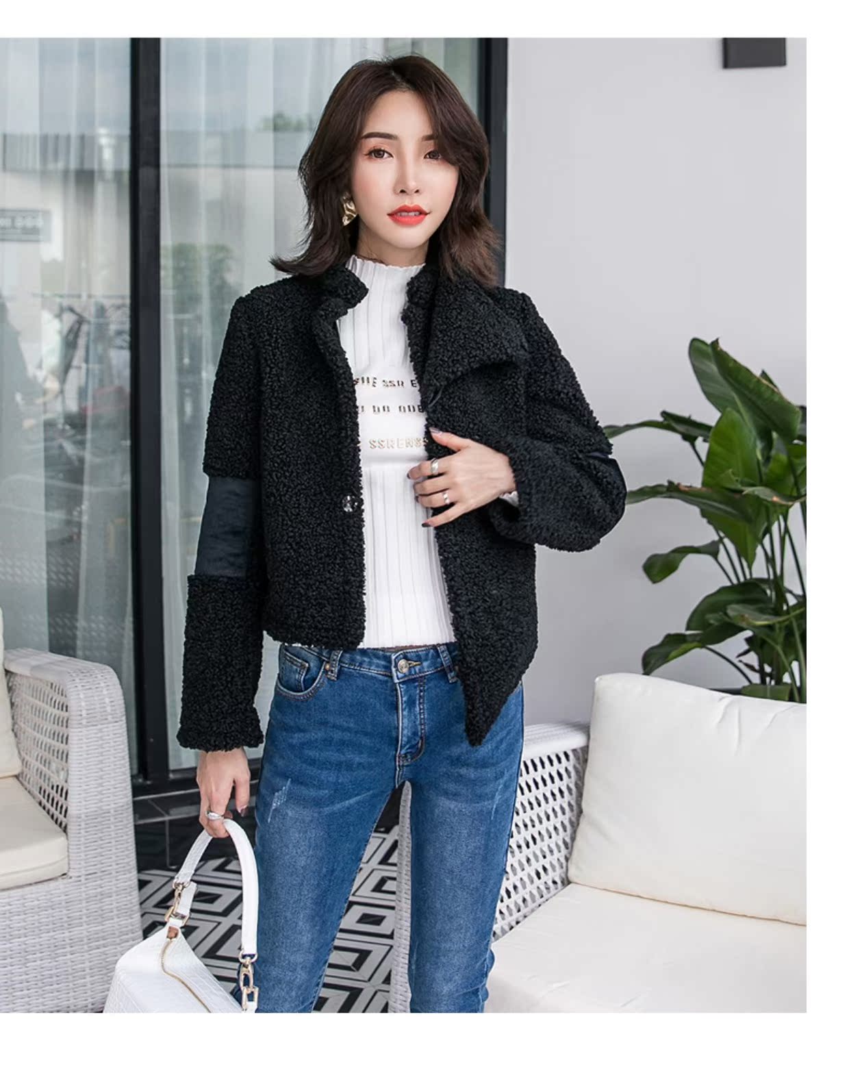 Nhân vật nữ chính mùa đông thời trang mới phổ biến áo len ngắn cổ áo cổ áo lông cừu nhỏ người đàn ông - Áo khoác ngắn áo dạ nữ dáng ngắn