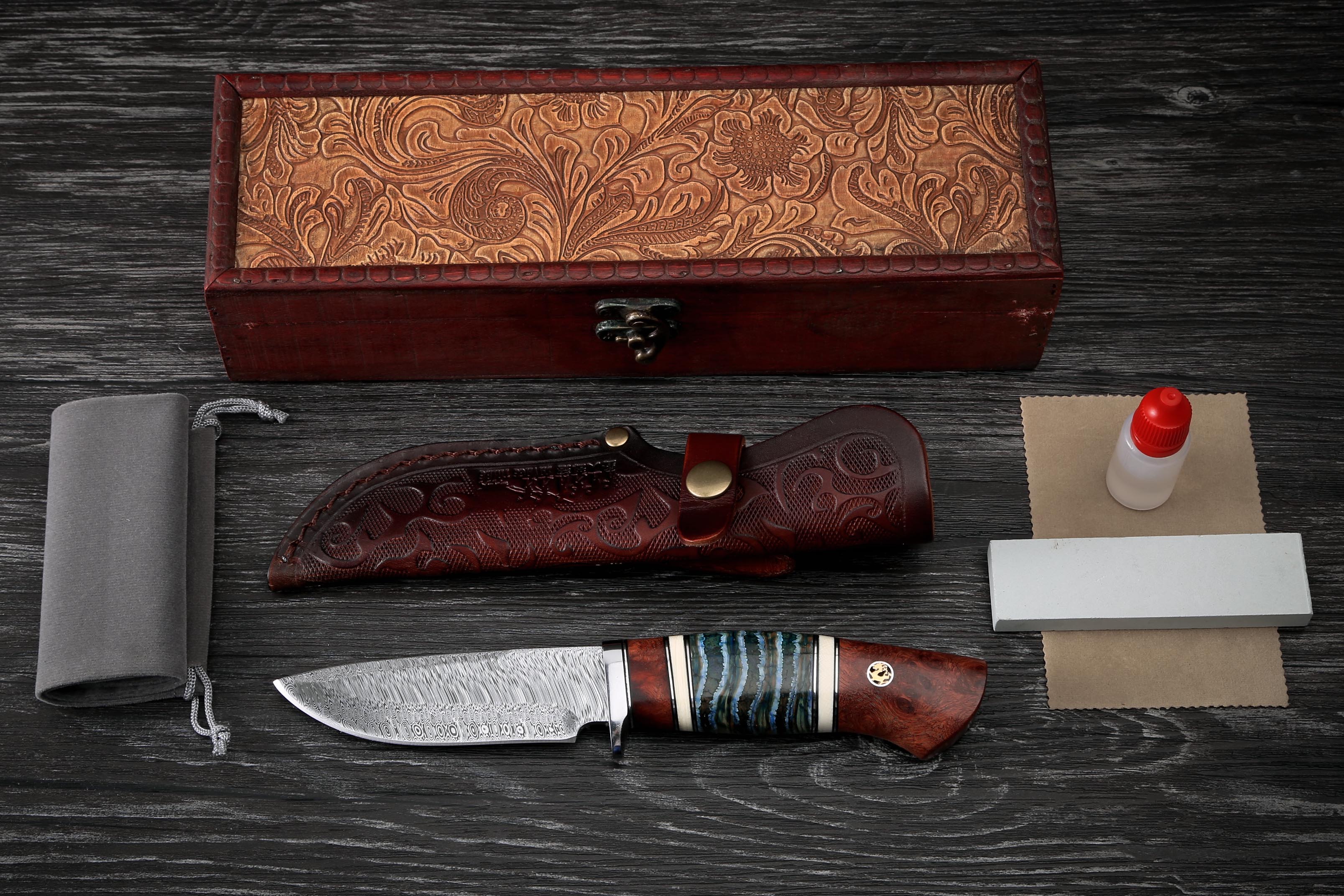 Thụy Điển bột thép Damascus thép dao độ cứng cao bộ sưu tập sắc nét quà tặng bột Thụy Sĩ dao ngoài trời dao thẳng - Công cụ Knift / công cụ đa mục đích kìm đa năng 6 tác dụng