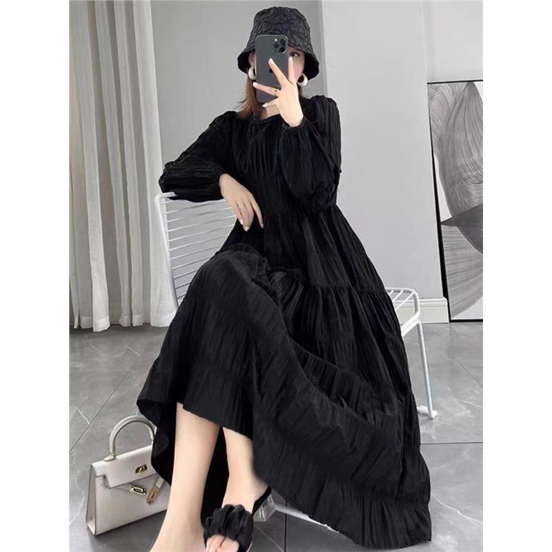 Long-Sleeved Hepburn-Style Slimming Dress for Women, Plus Size 150kg for Chubby Women, Loose Mid-Length Tutu Dress for Pregnant Women 2
