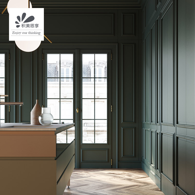 Jimei Sixiang living room wall panel decoration solid wood retro green TV background wall custom light luxury wall panel custom