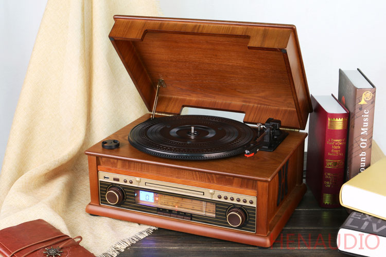 đầu đĩa than audio technica	 Hengxin mới cổ điển nhỏ bằng gỗ vinyl máy ghi âm retro máy ghi âm máy CD - Máy hát dau dia than