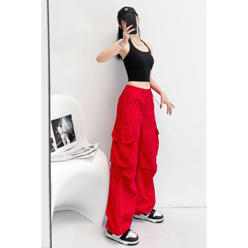 Summer Thin Cargo Pants for Women 2026 New Casual Loose High-Waisted Sports Pants Wide-Leg Pants Straight-Leg Pants Casual Pants