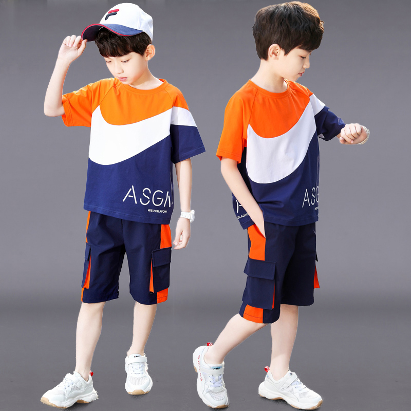 Boy Clothing Boy Summer Clothing Suit 2022 New Children Foreign Pie Trendy Sports Summer CUHK Boy Boy Handsome
