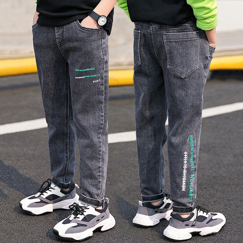 Boy plus pants fall winter 2021 new children's winter thickened jeans in the big boy tide handsome fashion